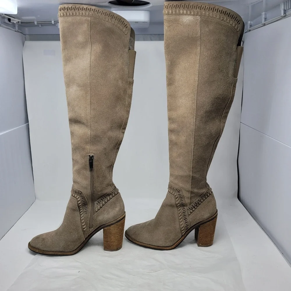 Vince Camuto Western Boho Chic Madolee Suede Over the Knee Boots Tan 9.5 Brazil